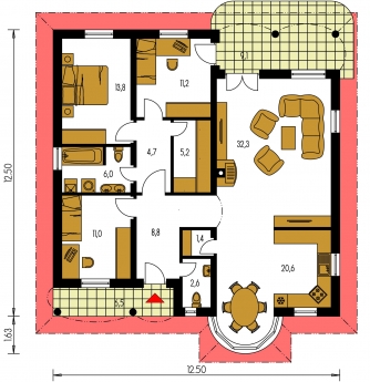 Spiegelverkehrter Entwurf | Grundriss des Erdgeschosses - BUNGALOW 19